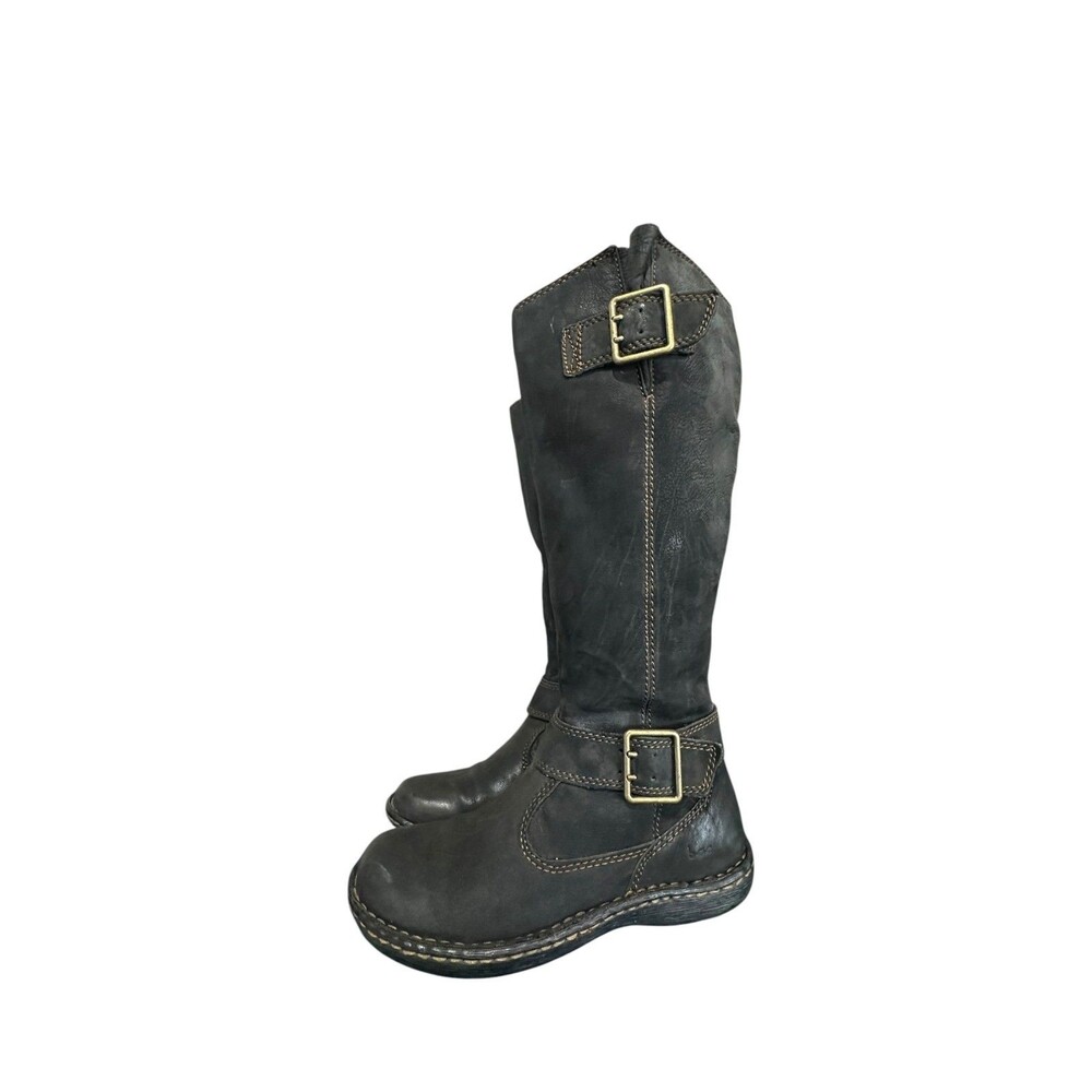 B.O.C. Women’s Tall Knee High Boots Black Leather Riding Buckle 6.5 M Boho Zip